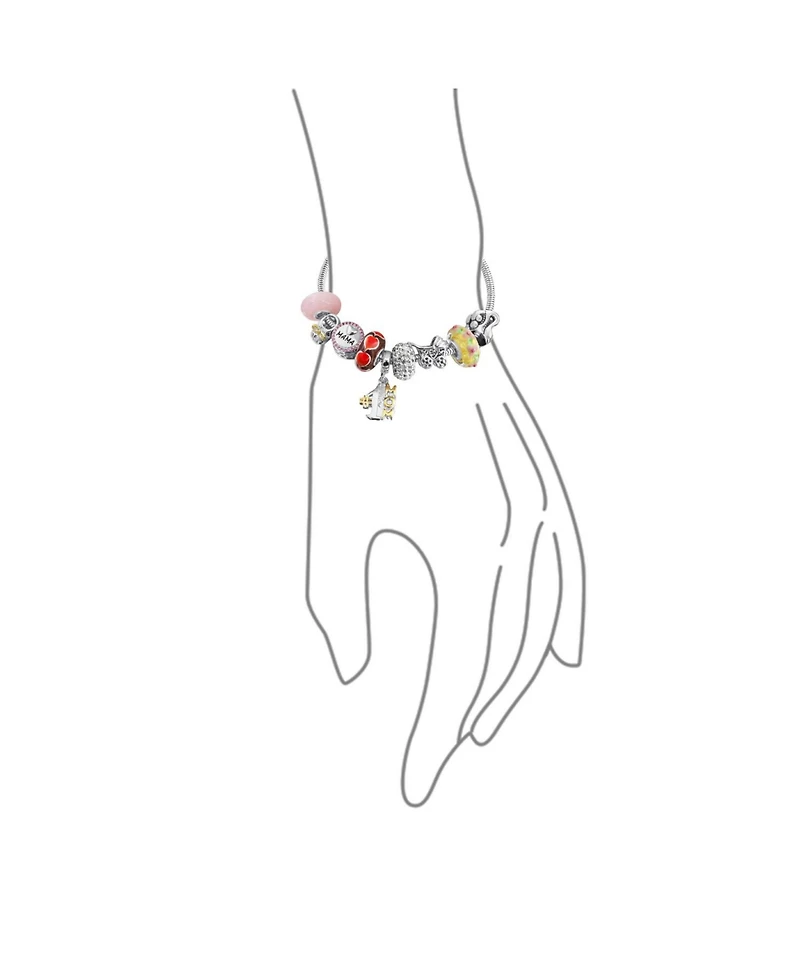 Bling Jewelry Word #1 Mom Wife Family Cheerleader Grandma Love Charm Bracelet Silver Snake Chain