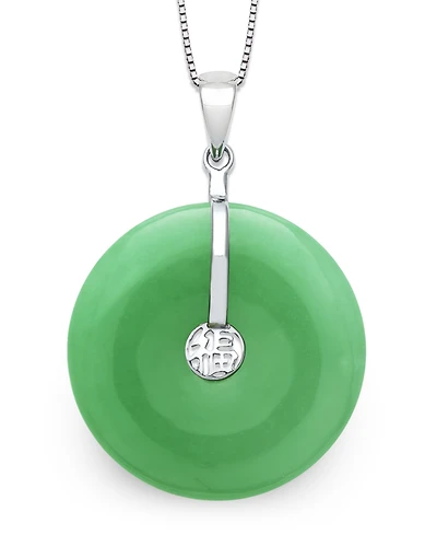 Macy's Dyed Green Jadeite Round Pendant Necklace in Sterling Silver