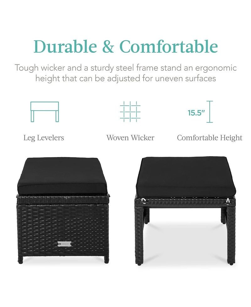 Best Choice Products Set of 2 Multipurpose Patio Wicker Ottomans w/ Removable Cushions
