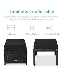 Best Choice Products Set of 2 Multipurpose Patio Wicker Ottomans w/ Removable Cushions
