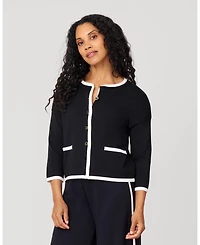 Cable & Gauge Women's Contrast Trim Crewneck Cardigan