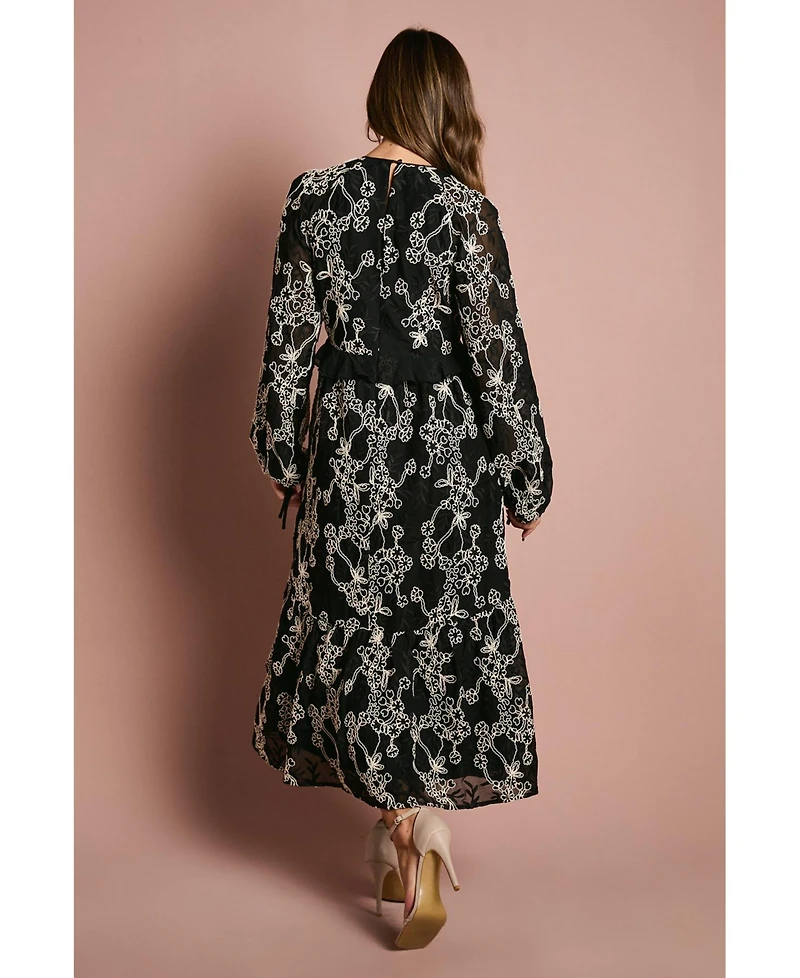Coast Women's Long Sleeve Broderie Floral Midaxi Dress