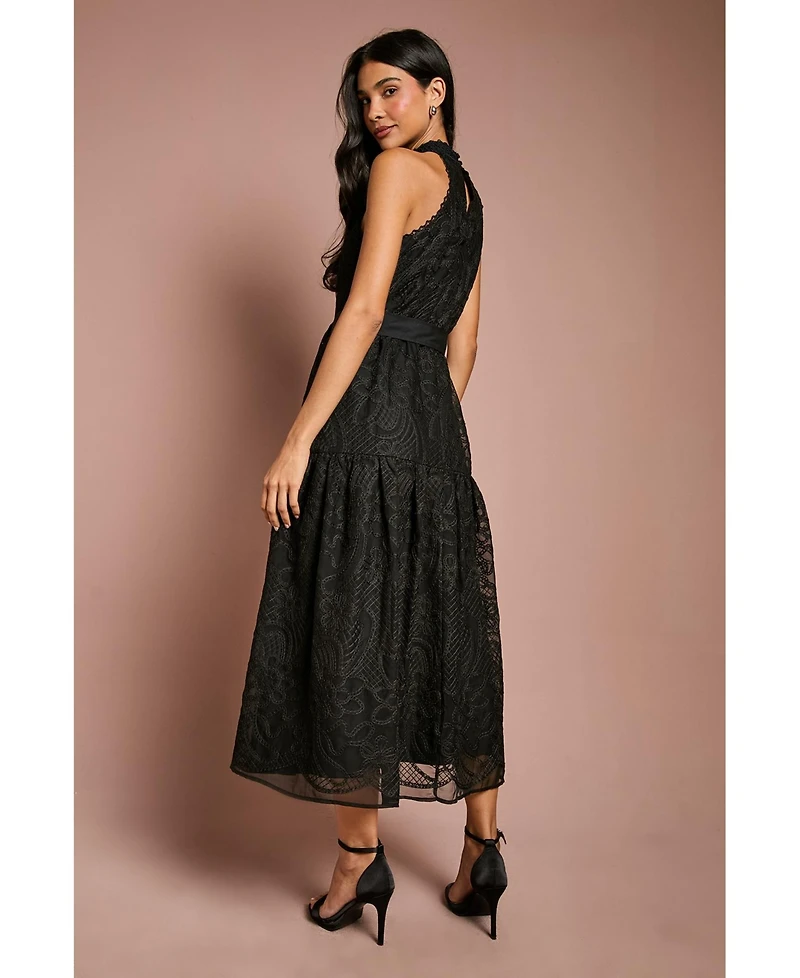 Coast Women's Lace Organza Belted Halter Midi Dress