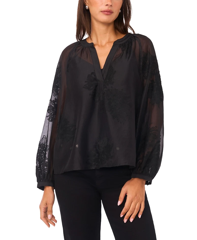 Vince Camuto Women's Half-Placket Raglan Long Sleeve Top