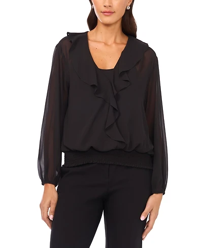 Vince Camuto Women's Overlapping Long Sleeve Ruffle Top