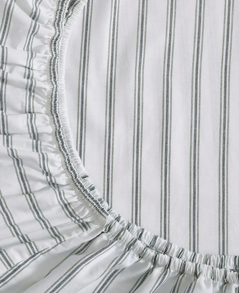Tommy Hilfiger Cass Park Mix Check Stripe Contrast Hem 200-Thread Count Cotton -Pc. Sheet Set