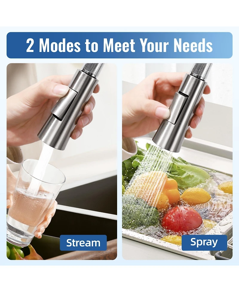 304 Stainless Steel Pull-Down Kitchen Faucet with 360° Rotation and Dual Water Modes