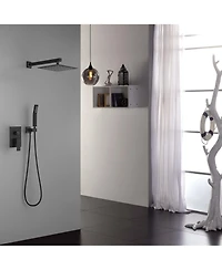 Rainsken 10 inch Shower Head Bathroom Luxury Rain Mixer Shower Complete Combo Set Wall Mounted (Matte Black)