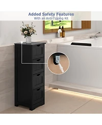 Gymax Bathroom Floor Cabinet Freestanding Narrow Side Storage Organizer w/ 4 Drawers