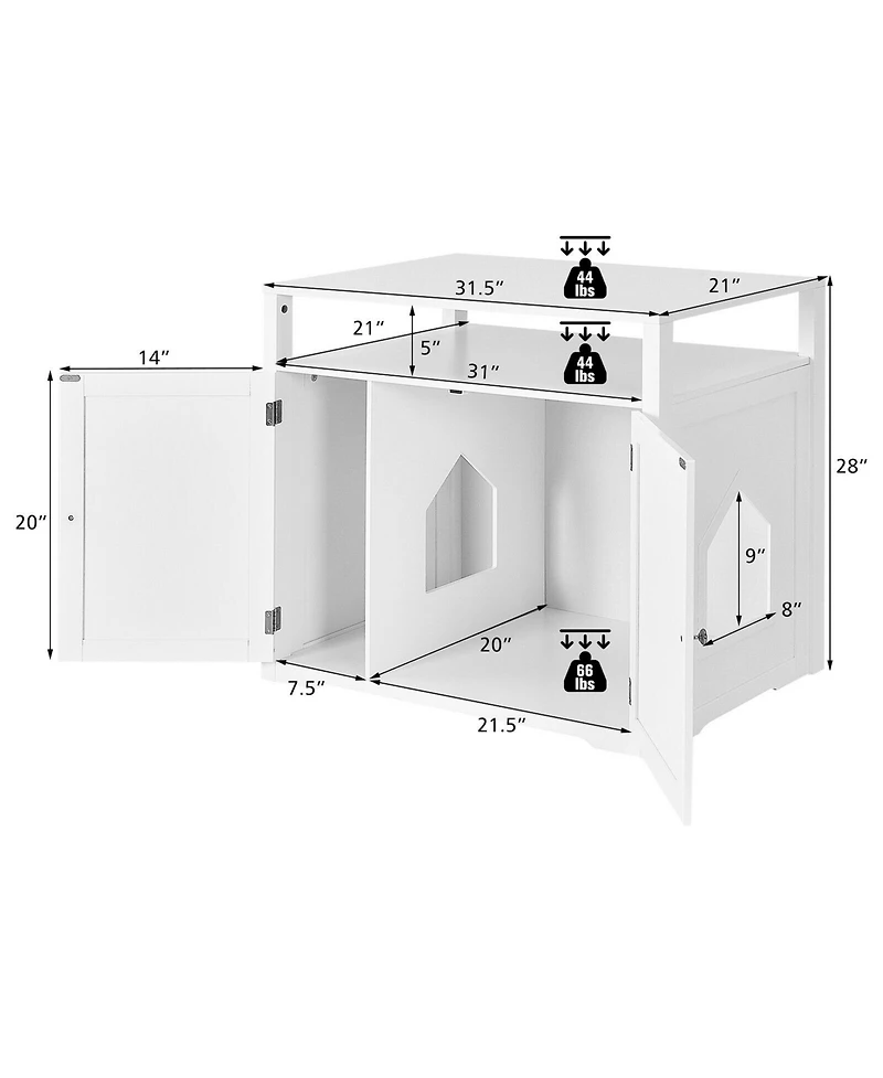 Gymax Wooden Cat Litter Box Enclosure Hidden Cat Washroom w/ Storage Layer