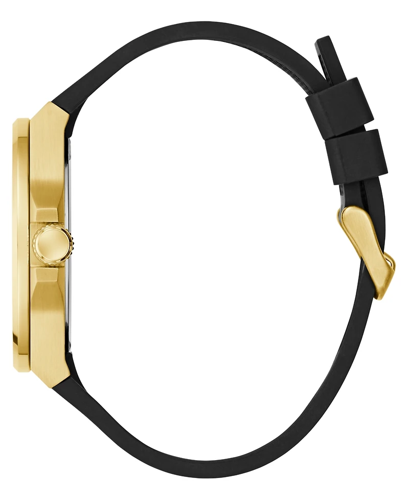 Guess Men's Gold-Tone Black Silicone Analog Watch, 44mm