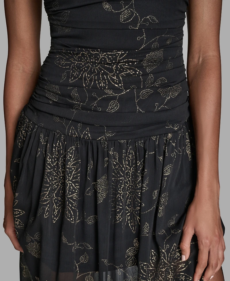 Bcbg Women's Foil Pleated Strapless Maxi Dress