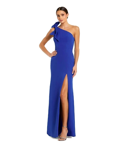 Mac Duggal Women's Crepe One Shoulder Fitted Gown With Bow