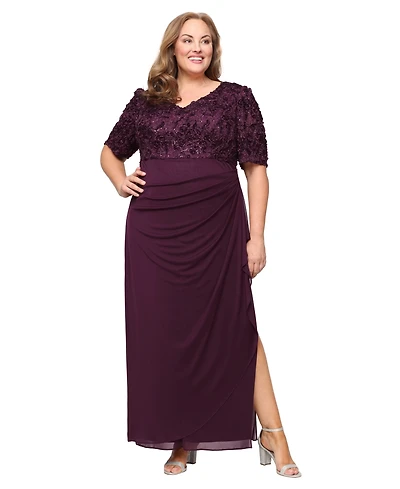 Alex Evenings Plus Soutache Embellished Short-Sleeve Gown