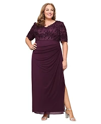 Alex Evenings Plus Soutache Embellished Short-Sleeve Gown
