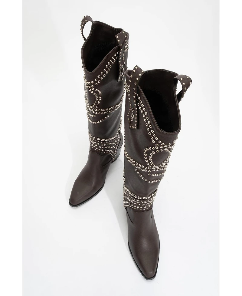 Prologue Shoes Draga Studded Block Heel Knee High Boot (Women)
