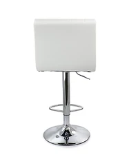 Elama 2 Piece Tufted Faux Leather Adjustable Bar Stool in White with Chromed Base