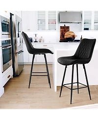 Elama 2 Piece Diamond Stitched Faux Leather Bar Chair in Black with Metal Legs