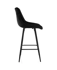 Elama 2 Piece Velvet Tufted Bar Chair in Black with Metal Legs