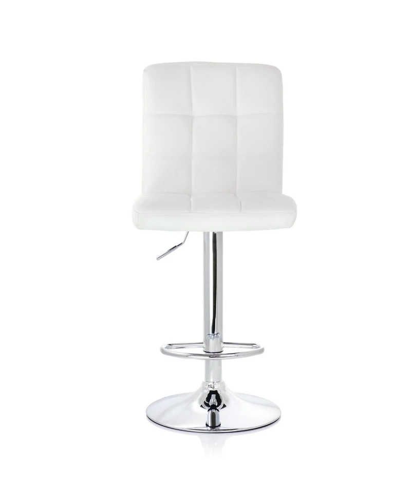 Elama 2 Piece Square Tufted Faux Leather Adjustable Bar Stool in White with Chrome Base