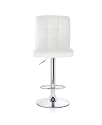 Elama 2 Piece Square Tufted Faux Leather Adjustable Bar Stool in White with Chrome Base