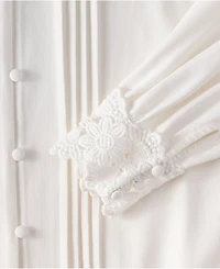 Lands' End Plus Lightweight Jersey Long Sleeve Button Front Pintuck Top