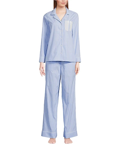 Lands' End Women's Cotton Poplin 2 Piece Pajama Set - Long Sleeve Top and Pants