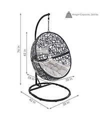 Outdoor Resin Wicker Jackson Hanging Basket Egg Chair Swing with Cushions, Headrest, and Steel Stand Set - 3pc