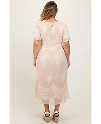 Pinkblush Plus Cream Embroidered Smocked Midi Dress