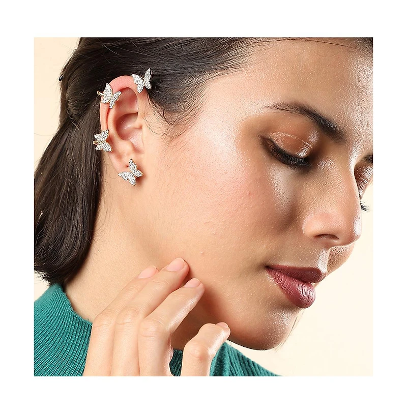 Sohi Women's Gold Embellished Butterfly Earcuff Earrings
