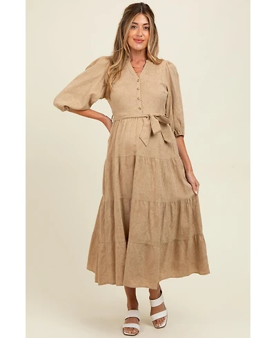 Pinkblush Maternity Forest Green Floral Jacquard Button Front Tiered Dress
