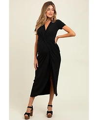 Pinkblush Maternity Black Gathered Front Short Sleeve Maxi Dress