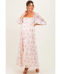Pinkblush Maternity Light Pink Floral Chiffon Long Sleeve Maxi Dress