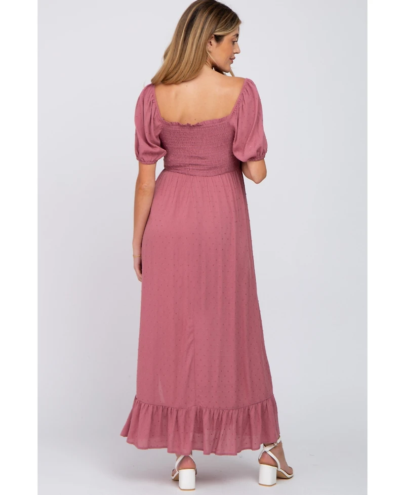 Pinkblush Maternity Mauve Swiss Dot Square Neck Smocked Maxi Dress