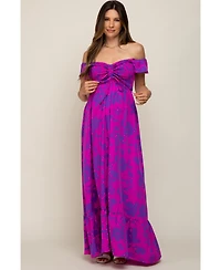 Pinkblush Maternity Magenta Floral Smocked Cinched Top Maxi Dress
