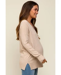 Pinkblush Maternity Beige Long Sleeve Side Slit Sweater