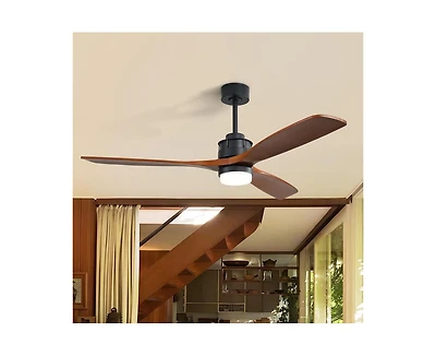 60-inch Modern Minimalist Style Black 3-Blade Ceiling Fan with Led Light, Remote Control and Timing Function