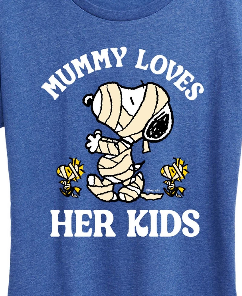 Snoopy and Woodstock Halloween Mummy Loves Her Kids Women's Short Sleeve Graphic T-shirts