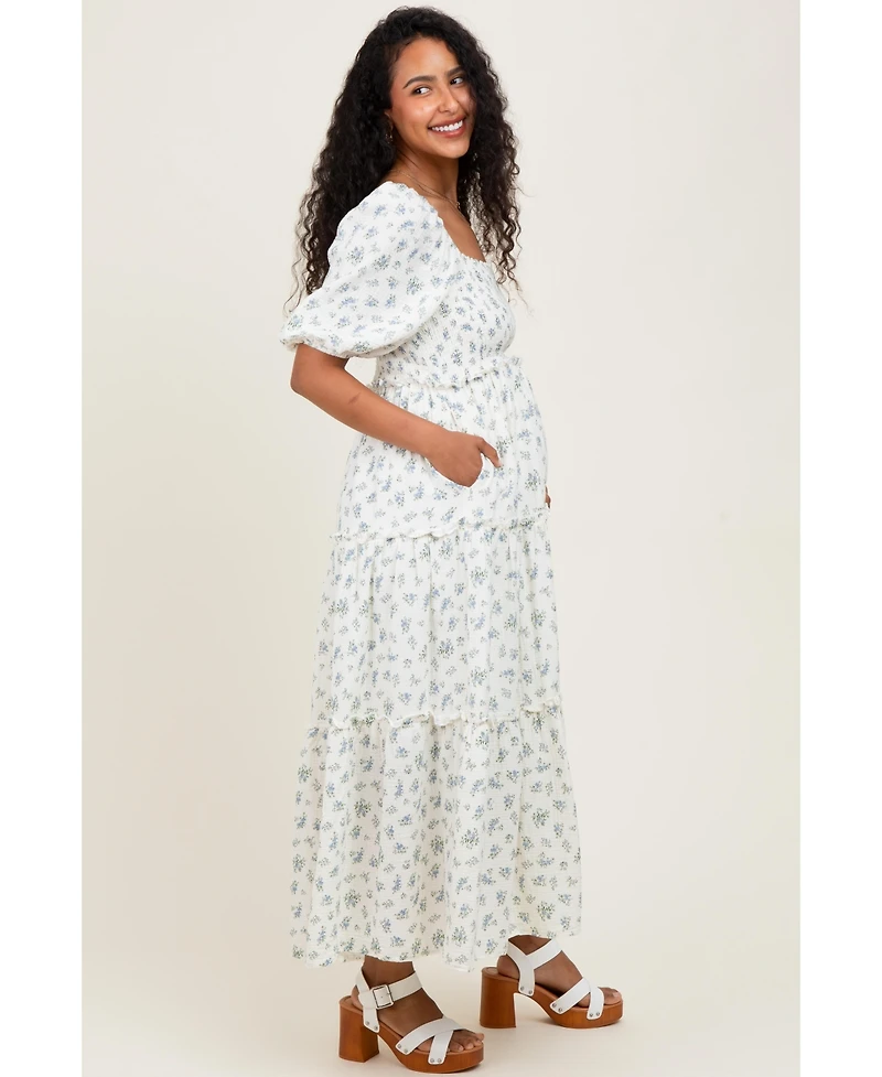 Pinkblush Maternity Pink Floral Smocked Ruffle Tiered Maxi Dress