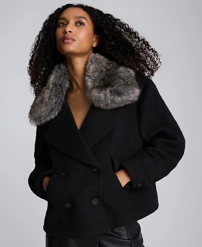 Kenneth Cole Juniors Women's Collared Cropped Peacoat