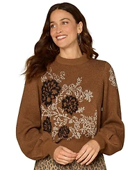 Democracy Petite Mock Neck Floral Sweater