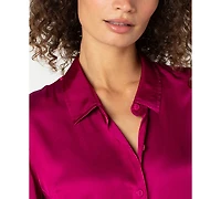 Liverpool Los Angeles Petite Long Sleeve Button Front Woven Shirt