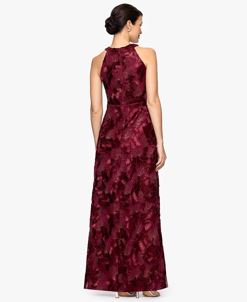 Betsy & Adam Women's Sequined Soutache Halter Gown