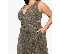 Betsy & Adam Women's V-Neck Pleated Animal Print Gown