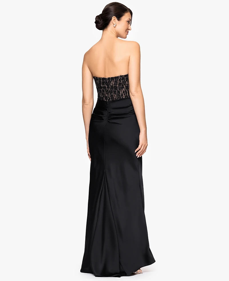 Betsy & Adam Women's Strapless Lace Top Gown