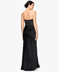 Betsy & Adam Women's Strapless Lace Top Gown