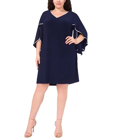 Msk Plus V-Neck Cape Sleeves Dress