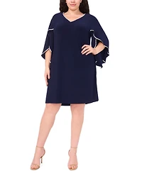 Msk Plus V-Neck Cape Sleeves Dress