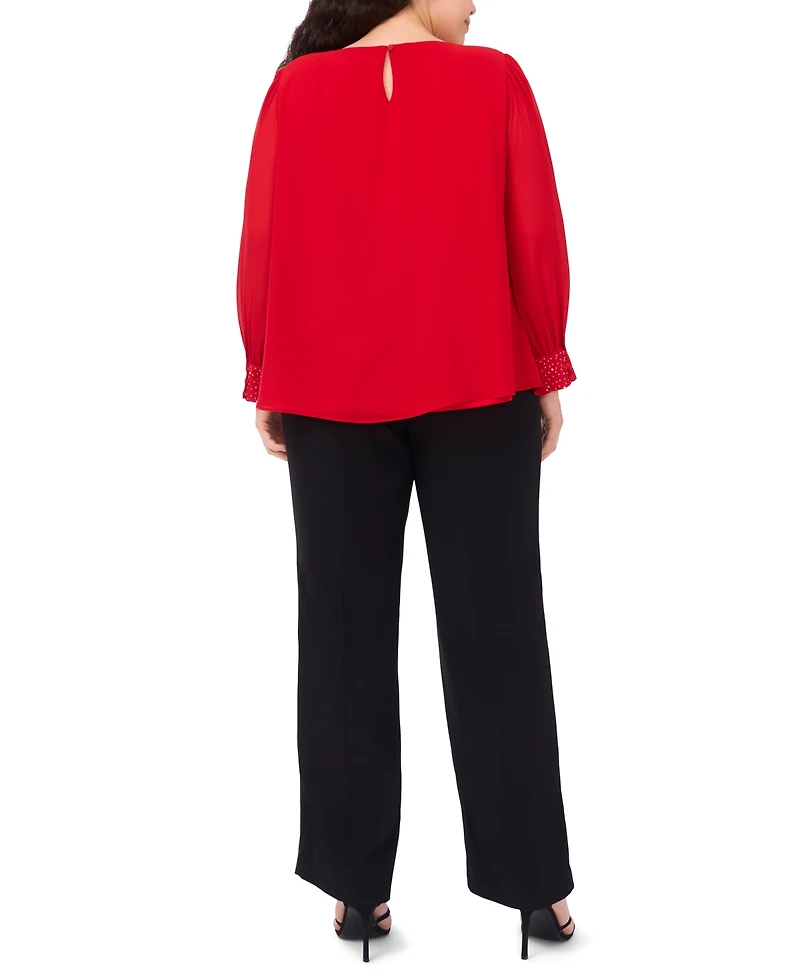 Msk Plus Size Rhinestone Embellished Balloon Sleeves Top
