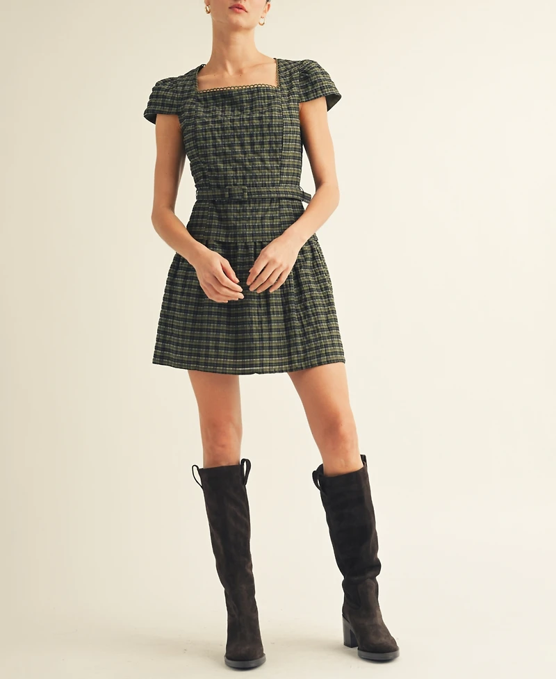Arose Studio, Inc Women's Plaid Belted Mini Dress